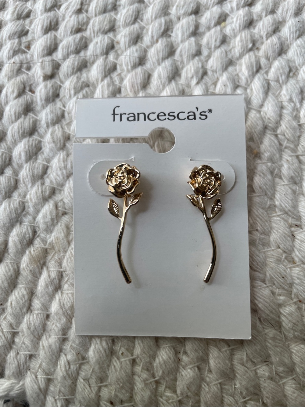 Francesca's Collections Gold Rose Stem Drop Earrings